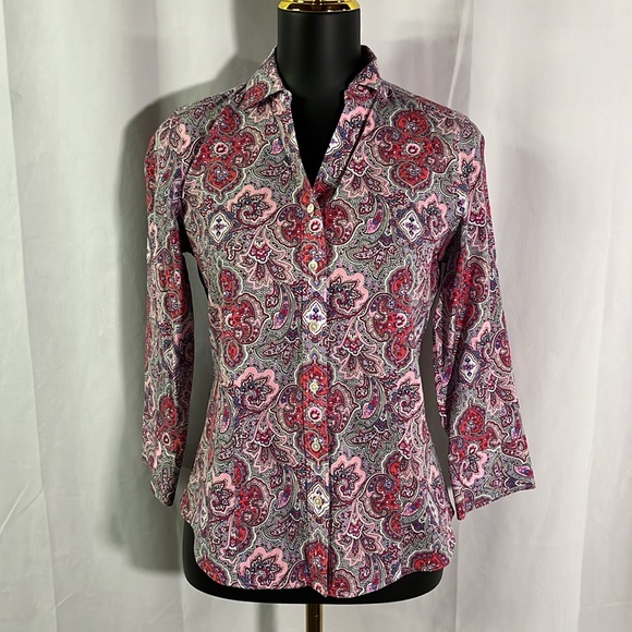 Talbots Pink & Purple Printed Wrinkle Resistant Button Down Shirt - Picture 1 of 16